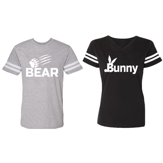 Bear Bunny Matching Couple Cotton Jerseys (Men Heather / Women Black) (Men XL / Women L)