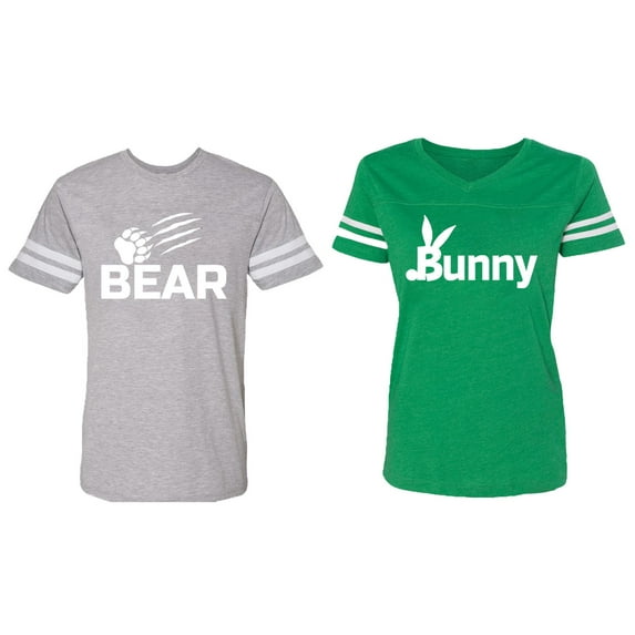 Bear Bunny Matching Couple Cotton Jerseys (Men Heather / Women Green) (Men M / Women L)