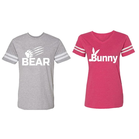 Bear Bunny Matching Couple Cotton Jerseys (Men Heather / Women Pink) (Men XL / Women S)