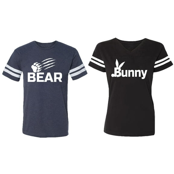 Bear Bunny Matching Couple Cotton Jerseys (Men Navy / Women Black) (Men S / Women S)