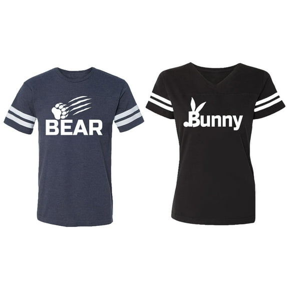 Bear Bunny Matching Couple Cotton Jerseys (Men Navy / Women Black) (Men S / Women XXL)