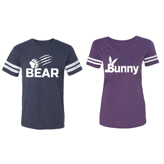 Bear Bunny Matching Couple Cotton Jerseys (Men Navy / Women Purple) (Men XXL / Women S)