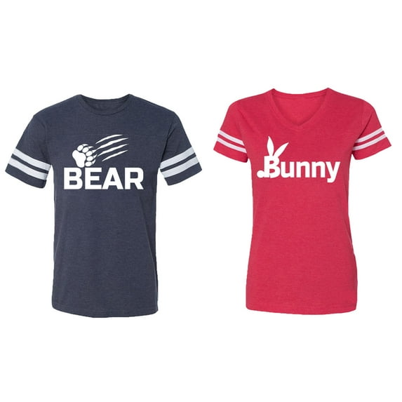 Bear Bunny Matching Couple Cotton Jerseys (Men Navy / Women Red) (Men XXL / Women XL)