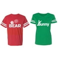 thumbnail image 1 of Bear Bunny Matching Couple Cotton Jerseys (Men Red / Women Green) (Men L / Women XXL), 1 of 3