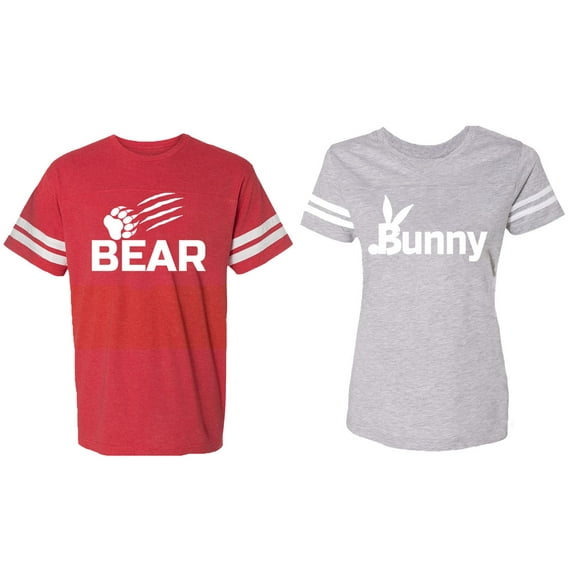 Bear Bunny Matching Couple Cotton Jerseys (Men Red / Women Heather) (Men XL / Women XXL)