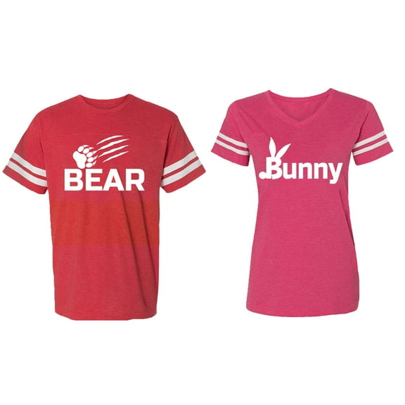 Bear Bunny Matching Couple Cotton Jerseys (Men Red / Women Pink) (Men L / Women XXL)