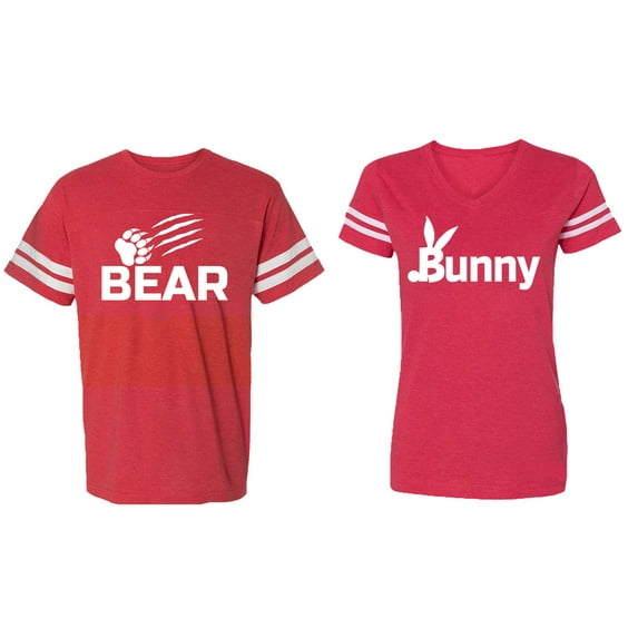 Bear Bunny Matching Couple Cotton Jerseys (Men Red / Women Red) (Men M / Women XXL)