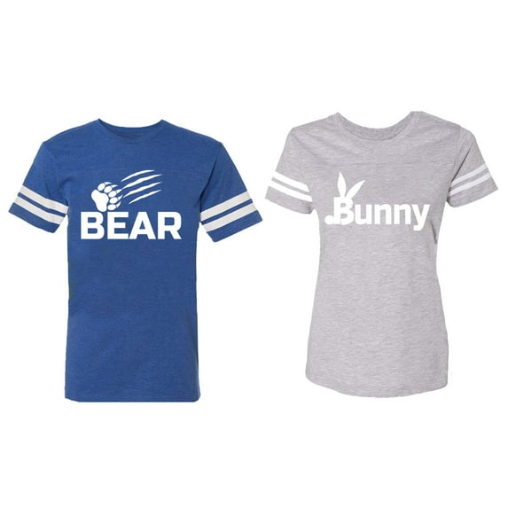Bear Bunny Matching Couple Cotton Jerseys (Men Royal / Women Heather) (Men S / Women L)