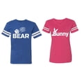 thumbnail image 1 of Bear Bunny Matching Couple Cotton Jerseys (Men Royal / Women Pink) (Men M / Women M), 1 of 3