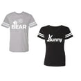 thumbnail image 1 of Bear Bunny Unisex Couple Matching Cotton Jersey style T-Shirt Contrasting stripes on sleeves (Men Heather / Women Black) (Men S / Women XL), 1 of 3