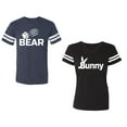 thumbnail image 1 of Bear Bunny Unisex Couple Matching Cotton Jersey style T-Shirt Contrasting stripes on sleeves (Men Navy / Women Black) (Men S / Women S), 1 of 3