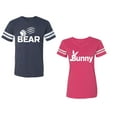 thumbnail image 1 of Bear Bunny Unisex Couple Matching Cotton Jersey style T-Shirt Contrasting stripes on sleeves (Men Navy / Women Pink) (Men L / Women L), 1 of 3