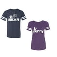 thumbnail image 1 of Bear Bunny Unisex Couple Matching Cotton Jersey style T-Shirt Contrasting stripes on sleeves (Men Navy / Women Purple) (Men XL / Women S), 1 of 3