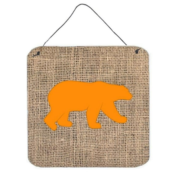 Bear Burlap And Orange Aluminium Metal Wall Or Door Hanging Prints - 6 x 6 In.