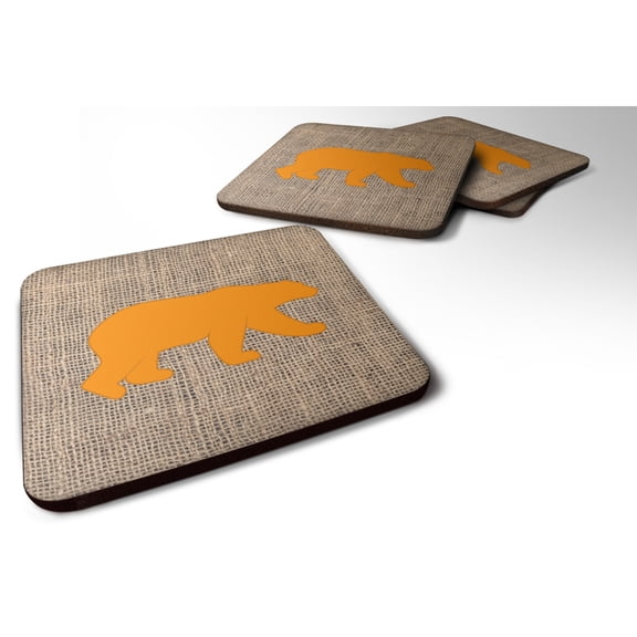 Bear Burlap and Orange Foam Coaster Set of 4
