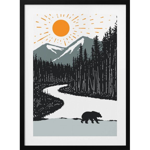 Bear By the River Framed Art Modern Wall Decor