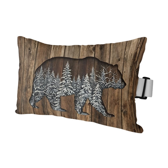 Bear Cabin Outdoor Pillows for Chaise Lounge Chair Waterproof Lumbar Pillows with Insert&Adjustable Elastic Strap Beach Headrest Pillow Brown Forest Animals Vintage Wooden Pool Pillow 11"x16"