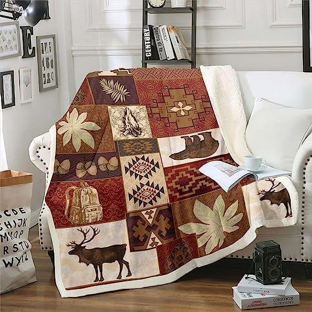 Bear Cabin Plaid Throw Blanket Queen Rustic Farmhouse Fleece Blanket