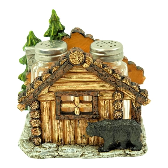 Bear Cabin Woodland Forest Salt and Pepper Shaker Holder Lodge Kitchen Bar Decor