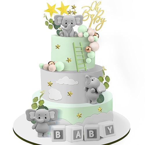 Bear Cake Toppers Mini Bear Cake Decorations Cake Toppers Gold White Pearl Ball for Birthday Party Decorations(Green,Elephant Style)