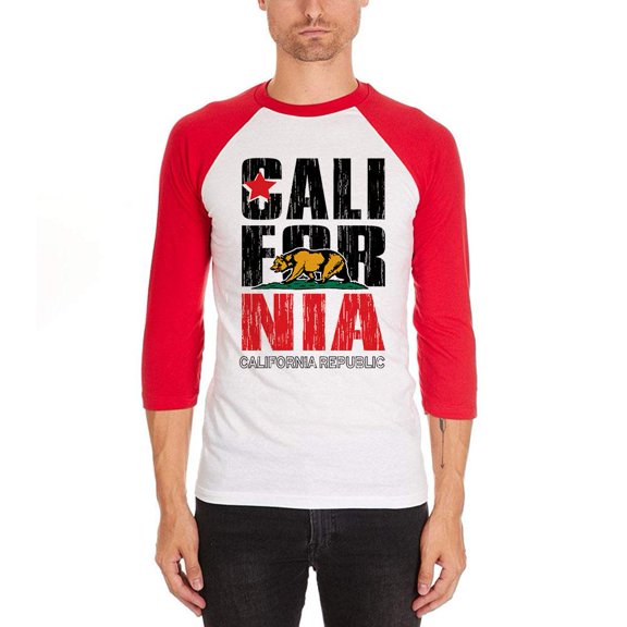 Bear California Republic Mens Soft Raglan T Shirt White-Red LG