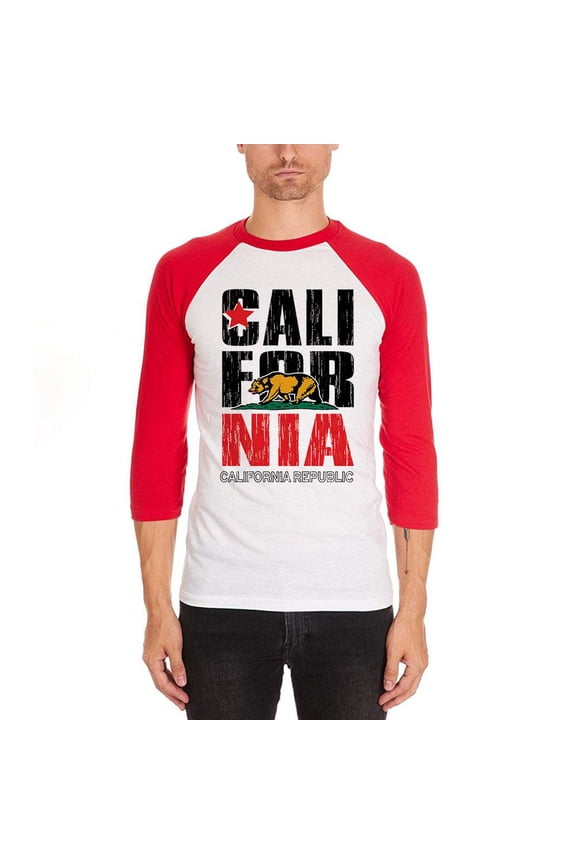 Bear California Republic Mens Soft Raglan T Shirt White-Red MD