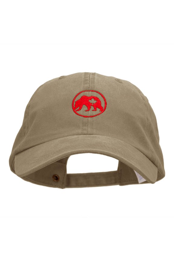 Bear Canada Leaf Embroidered Pigment Dyed Wash Caps - Khaki OSFM