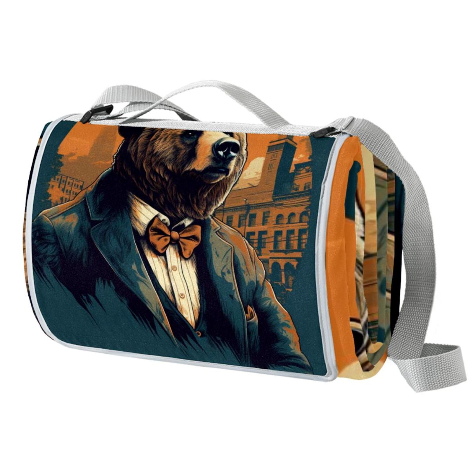 Bear Canvas Picnic Mat Waterproof Outdoor Blanket for Camping, Beach