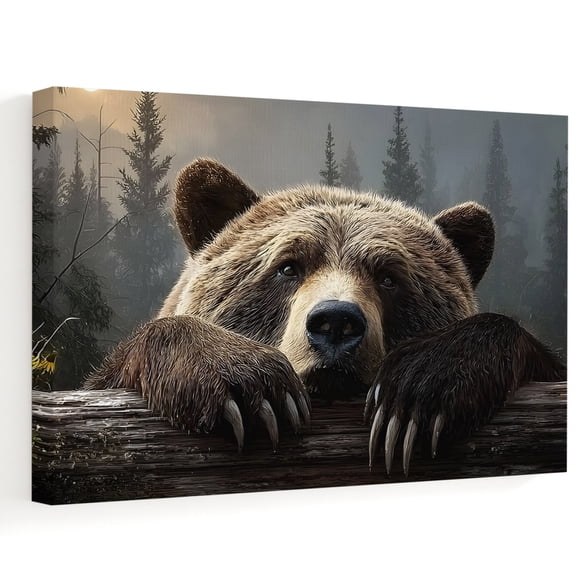 Bear Canvas Wall Art 10" x 8" Wood Fence Forest Farmhouse Frame Picture Prints, Ready to Hang Waterproof Artwork Decor for Bathroom, Kitchen Small Wall Spaces