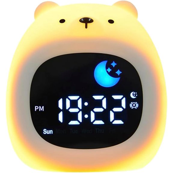 Bear Cartoon Ok to Wake Alarm Clock | White Noise, Tap Night Light, For Room