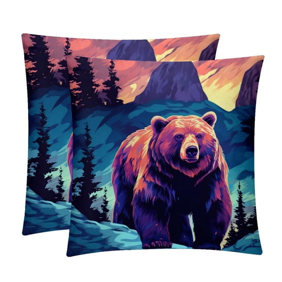 Bear Chair Pillow Covers Set with Velvet Material, Unique Patterns, 16x16, 18x18, 20x20 Inches, 2 Items Included for Throw Pillows, Pillow Inserts