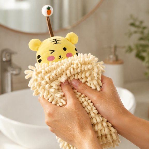 Bear Chenille Ball Hanging Towel,Super Soft Absorbent Fast-Drying Fuzzy Hand Towel,Machine Washable,Cute Fuzzy for Bathroom,Kitchen,Home Decor