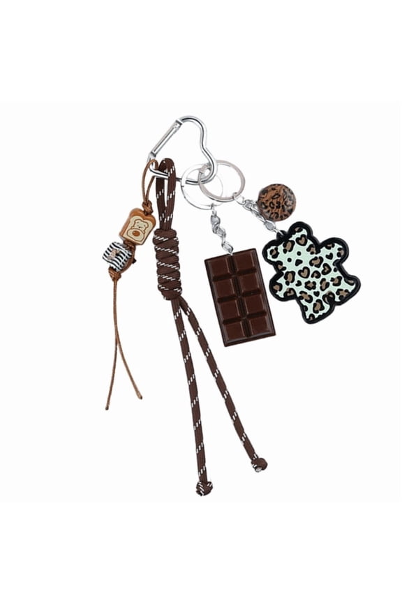 Bear Chocolate Dessert Bag Charm Pendant Keyring Braided Rope Keychain Charm for Backpack Purse Handbag Decorations