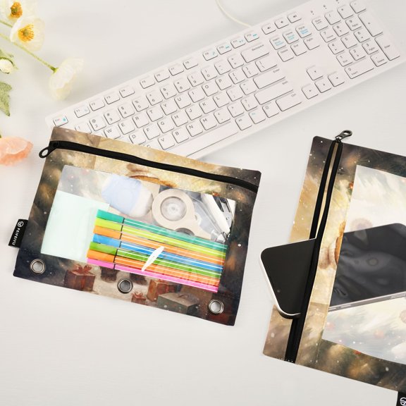 Bear Christmas Trees Gifts 2 Pack Pencil Pouches Zipper Pencil Case 3 Ring Pencil Pouch Cosmetic Bag