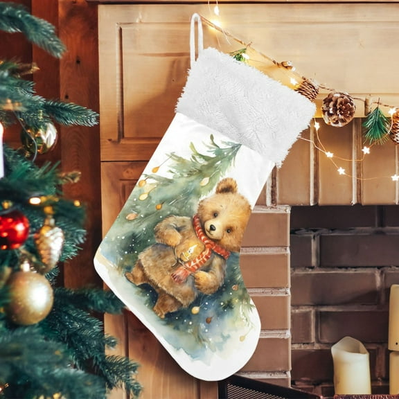Bear Christmas Trees Scarf Christmas Stockings Xmas Stocking for Family Holiday Season Party Decorations