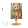 thumbnail image 1 of Bear Christmas Trees Scarf Table Lamp USB Bedside Desk Nightstand Lamp Printed Gifts Small Lamp Wood Base for Bedroom Living Room Kids Room College Dorm, 1 of 7