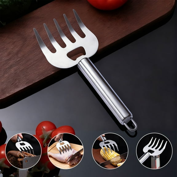 Bear Claw Meat Tenderizer & Shredder - 430 Stainless Steel BBQ Meat Fork for Pulled Pork, Chicken, Beef - Kitchen Meat Separator & Cutter Tool, Skidproof Grip, Heat-Resistant, 7.28-Inch, Silver