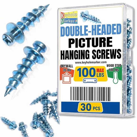 Bear Claw Screws for Wall Hanging, Double Headed Picture Hanger Screws | Fits keyhole, D-ring, sawtooth and wire hangers for frames, mirrors, wall art and recessed backs on drywall, wood or plaster