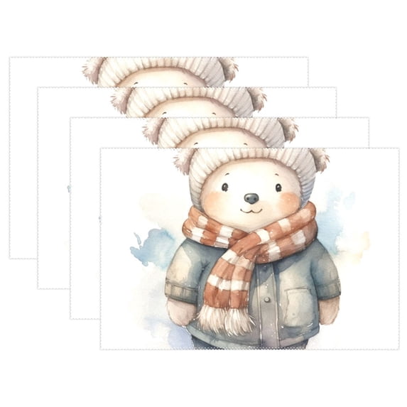 Bear Coat Scarf Hat 12×18 inch Placemats Heat Resistant Washable Foldable Rectangular Placemats Set Decoration Indoor Outdoor for Kitchen Dining Table 6PCs