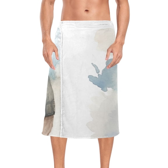 Bear Coat Scarf Hat Bath Towel Wrap for Man Adjustable Shower Wrap Button Closure Body Towel for Sauna Gym