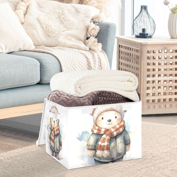 Bear Coat Scarf Hat Storage Basket Foldable Laundry Basket Shelf Kids Toy Storage Container Organizer with Handles