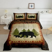 Bear Comforter Set King Size Rustic Farmhouse Bear Wildlife Bedding Wild Bear Bedding Comforter Sets Country Cabin Lodge Decor Down Comforter Nature Woodland Bear Paw Print Duvet Insert Brown Green