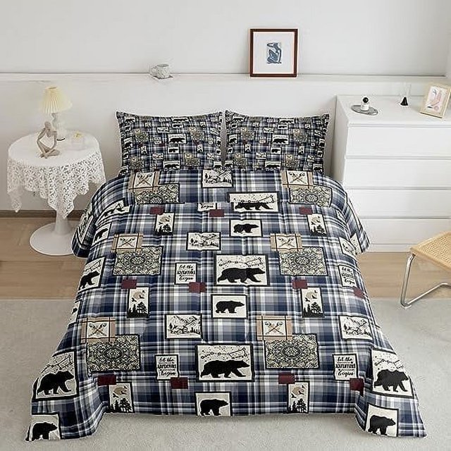 Bear Comforter Set Queen Size Rustic Farmhouse Bear Wildlife Bedding