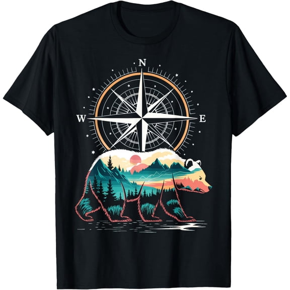 Bear Compass Hiker Outdoor Vintage Funny Gifts Birthday, Christmas, Halloween T-shirt