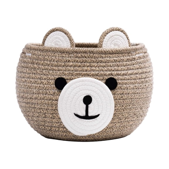 Bear Cotton Rope Storage Basket, Cute Animal Basket with Handles for Toy Storage and Home Organization(Brown,26X20cm)