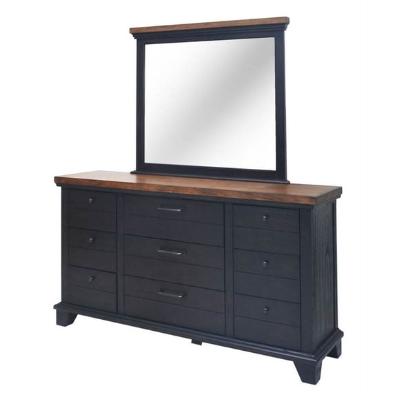 Bear Creek Chocolate and Honey Brown Nine-Drawer Wood Dresser and Mirror