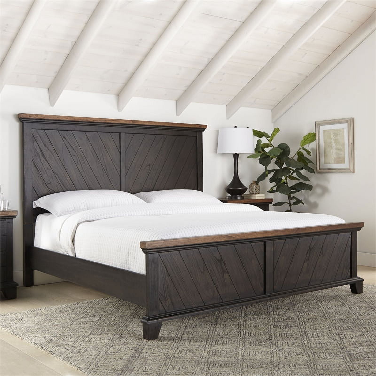 Bear Creek King Panel Bed with Chevron Wood Headboard in Chocolate and Honey