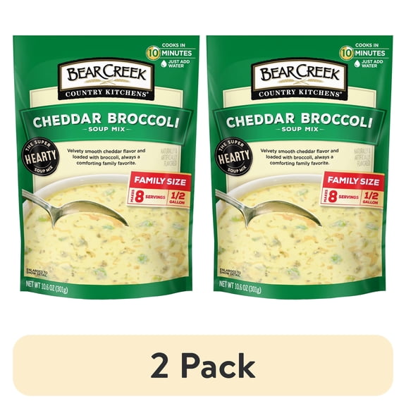 (2 pack) Bear Creek Country Kitchens Cheddar Broccoli Soup Mix, Shelf-Stable, 10.6 oz Pouch