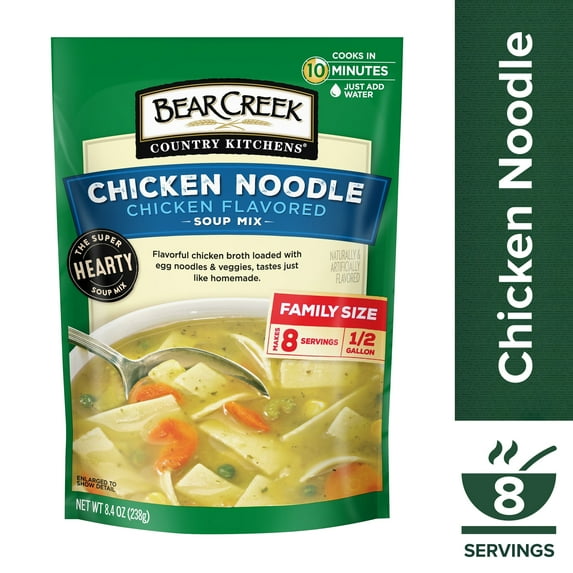 Bear Creek Country Kitchens Chicken Noodle Soup Mix, 8 Servings, Shelf Stable, 8.4oz Pouch