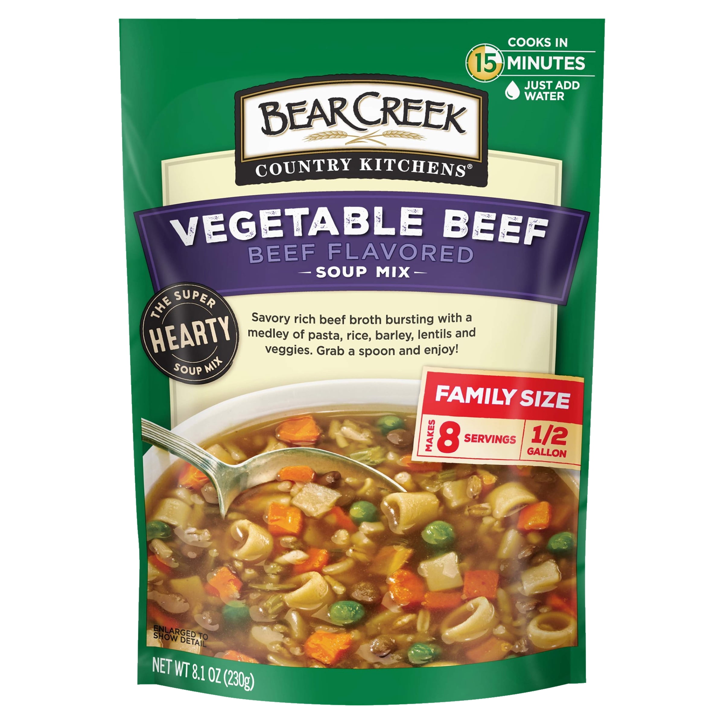 Bear Creek Country Kitchens Vegetable Beef Soup Mix, 8 Servings, Shelf-Stable, 8.1 oz Pouch